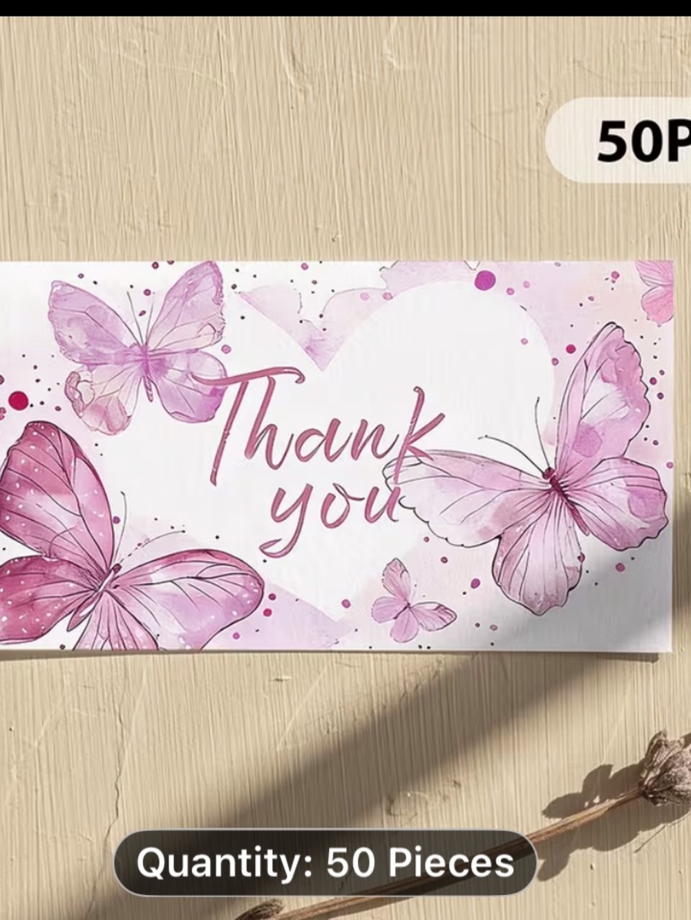 Thank You Butterfly Notes - Pink Pack of 50